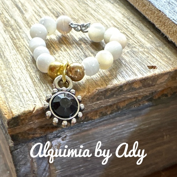 Handmade beaded lace agate  ring band - Picture 1 of 2